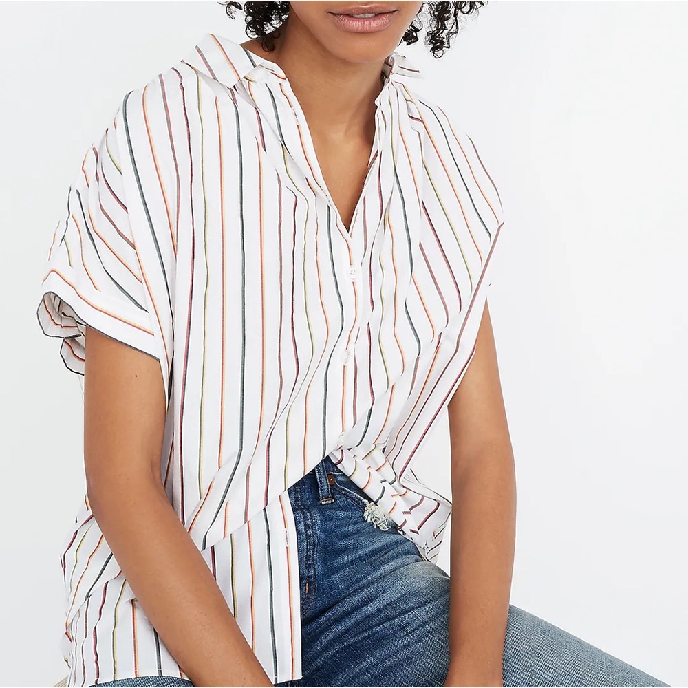 Madewell Central Shirt in Sadie Stripe Multicolor Button down Casual V-neck Sz S